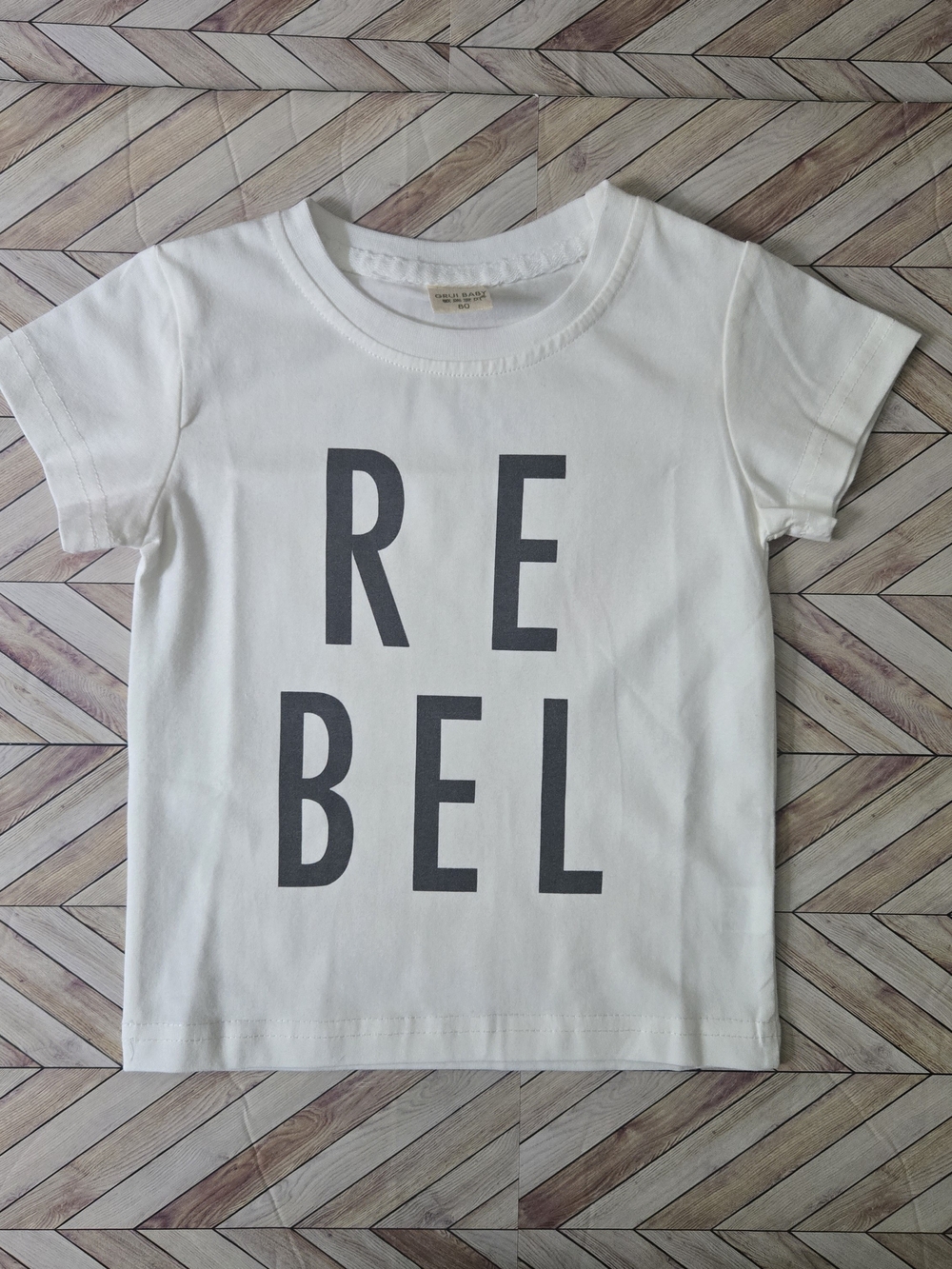 Toddler Boy Girl "Rebel" Graphic Tee White Short Sleeve Neutral T-Shirt Size 2T